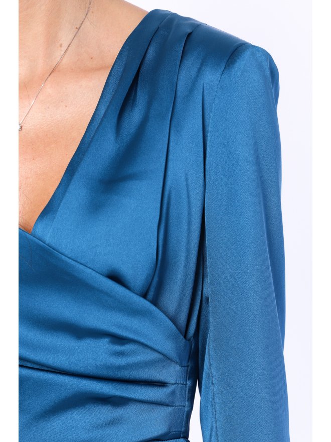 TGH ONE-SLEEVE SATIN MIDI DRESS