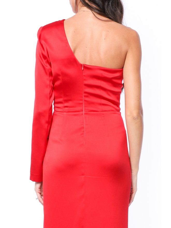 TGH ONE-SLEEVE SATIN MIDI DRESS