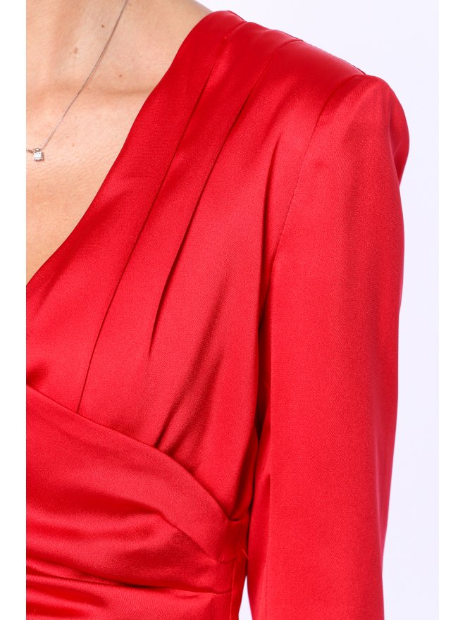 TGH ONE-SLEEVE SATIN MIDI DRESS