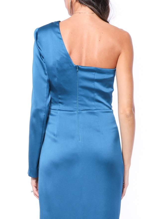 TGH ONE-SLEEVE SATIN MIDI DRESS