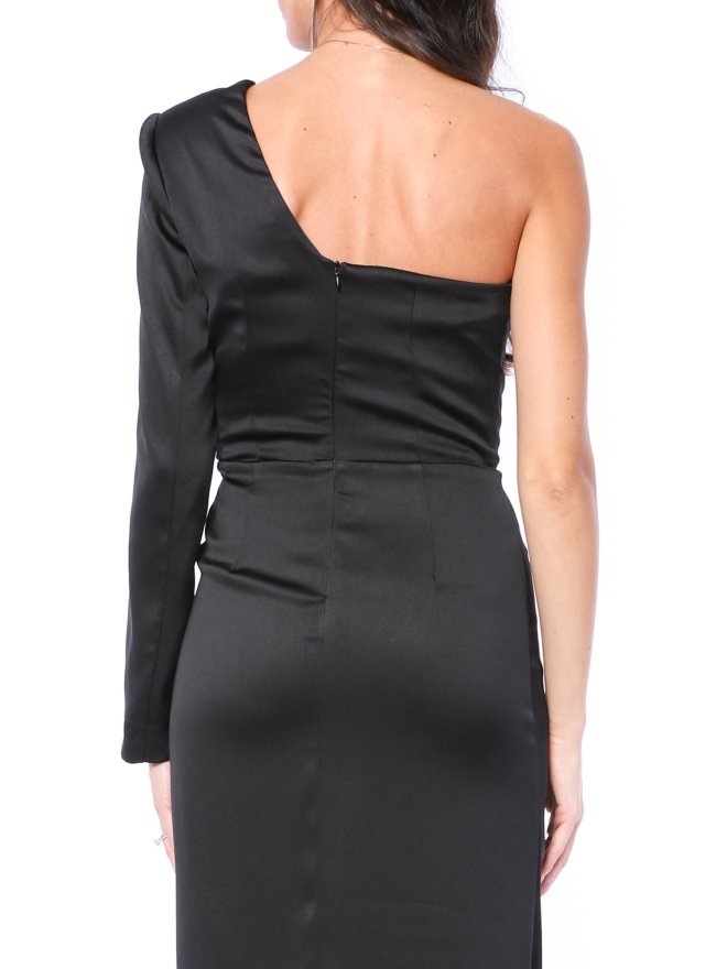 TGH ONE-SLEEVE SATIN MIDI DRESS