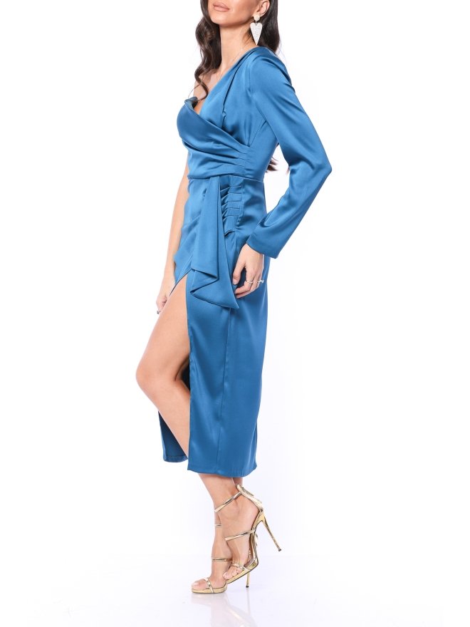 TGH ONE-SLEEVE SATIN MIDI DRESS