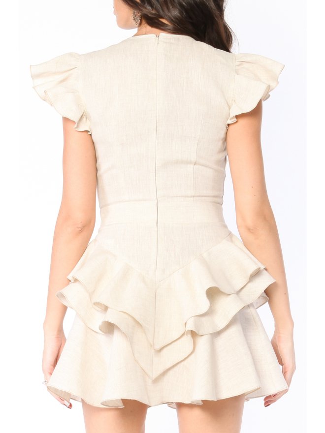 CARLA PURO LINO LAYERED RUFFLES MINI DRESS