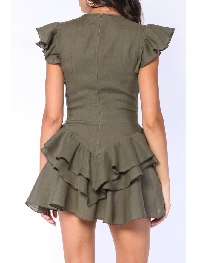 CARLA PURO LINO LAYERED RUFFLES MINI DRESS