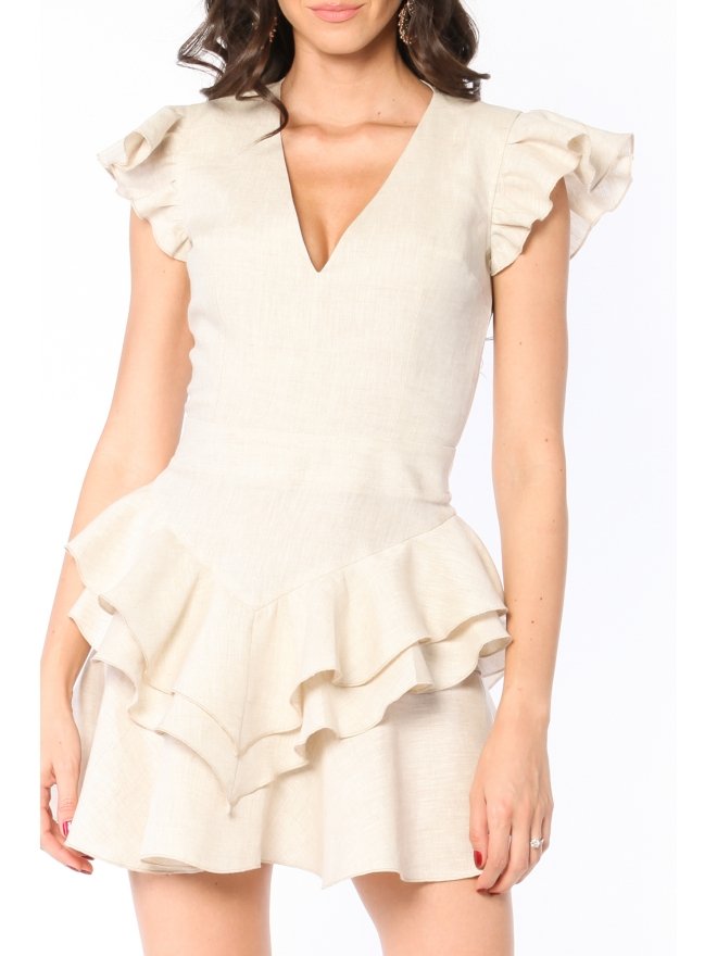 CARLA PURO LINO LAYERED RUFFLES MINI DRESS
