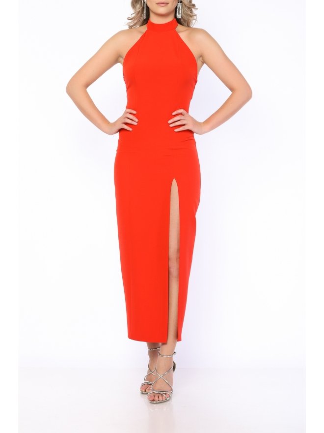 POESSE ROCHIE MIDI CU SLIT ADANC IN FATA SI TOP HALTER