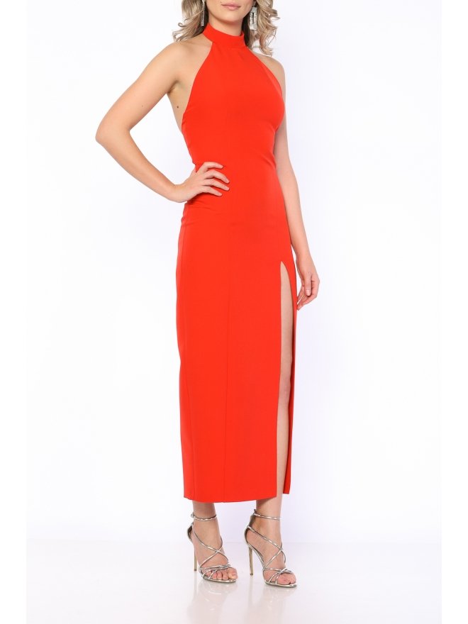 POESSE ROCHIE MIDI CU SLIT ADANC IN FATA SI TOP HALTER