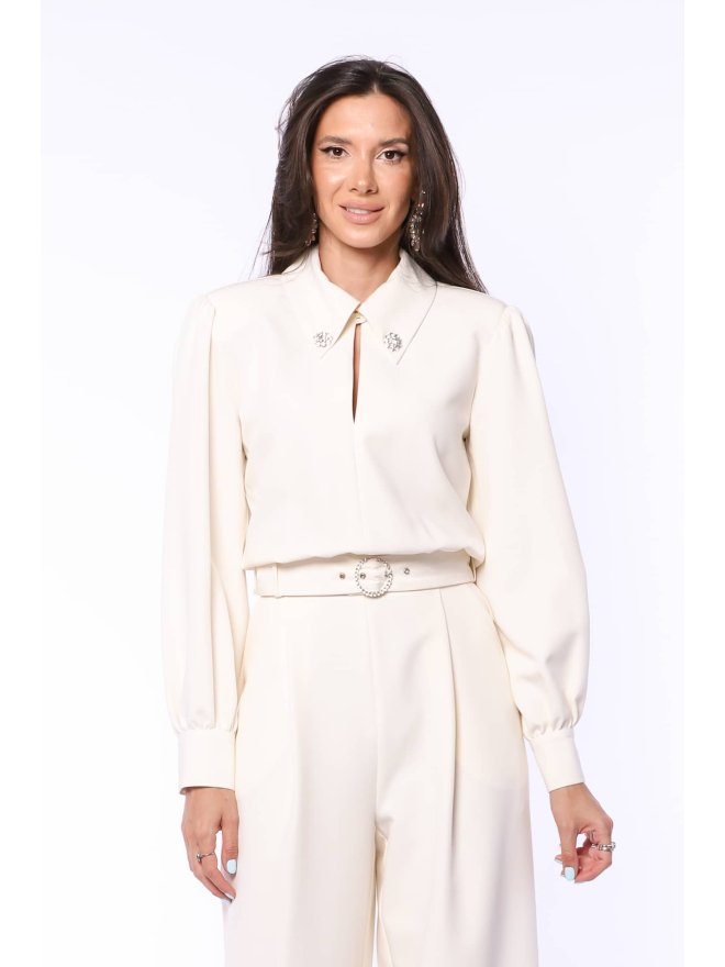 TGH SALOPETA PALAZZO CU MANECI LUNGI SI DETALII BIJUTERIE