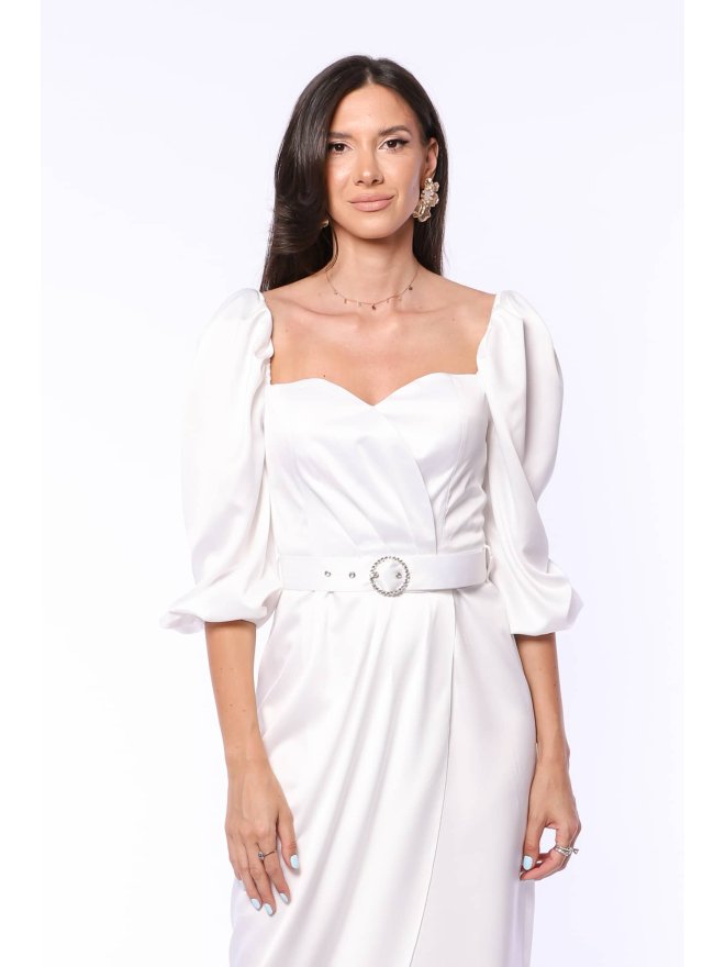 TGH ROCHIE MIDI DIN SATIN STIL LALEA CU DETALII BIJUTERIE