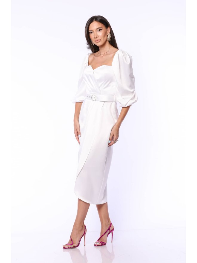 TGH ROCHIE MIDI DIN SATIN STIL LALEA CU DETALII BIJUTERIE