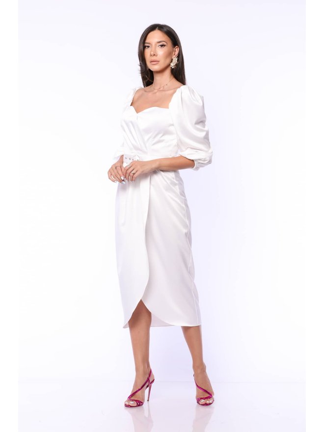 TGH ROCHIE MIDI DIN SATIN STIL LALEA CU DETALII BIJUTERIE