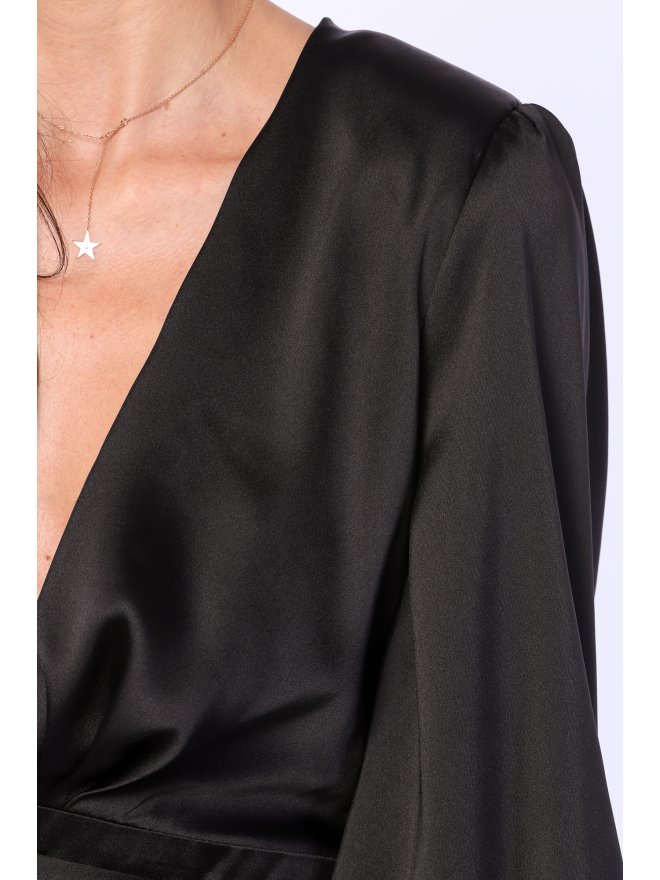 TGH PUFFED SLEEVES ASYMMETRIC SATIN MINI DRESS