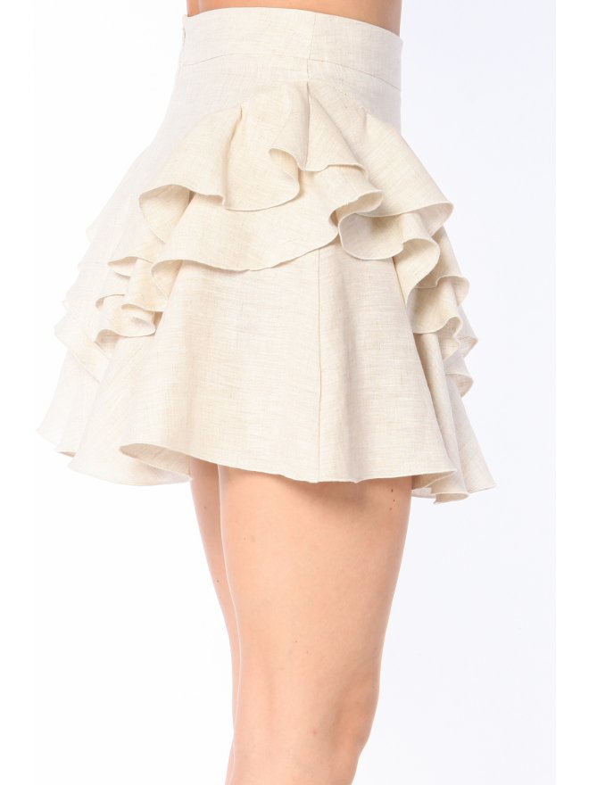 CARLA PURO LINO LAYERED HIGH WAIST RUFFLED MINI SKIRT