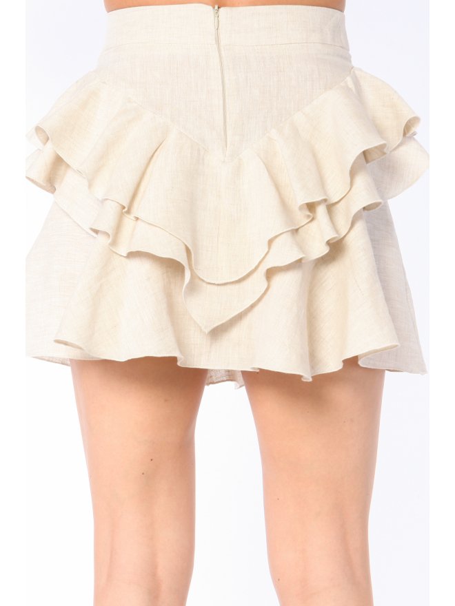 CARLA PURO LINO LAYERED HIGH WAIST RUFFLED MINI SKIRT