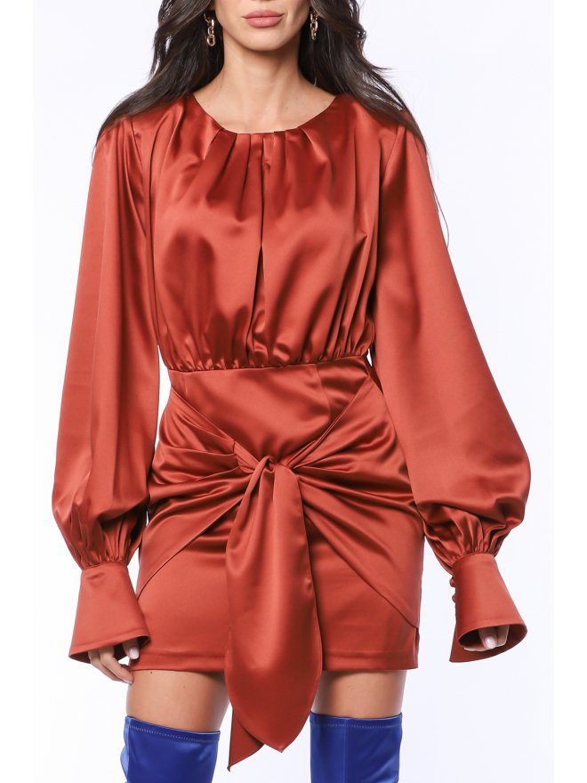 TGH ROCHIE MINI DIN SATIN TRENDSETTING CU ESARFA IN TALIE 
