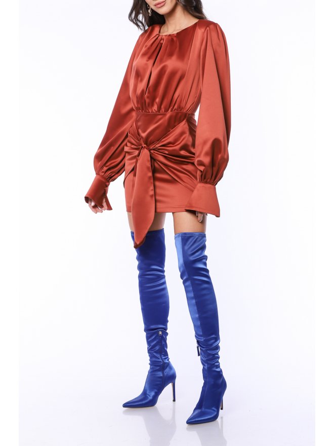 TGH ROCHIE MINI DIN SATIN TRENDSETTING CU ESARFA IN TALIE 