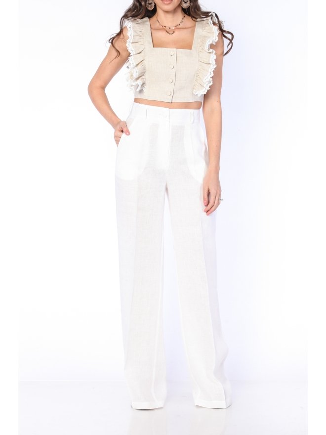 CARLA PURO LINO WIDE LEG & HIGH-WAIST TAILORED PANTS