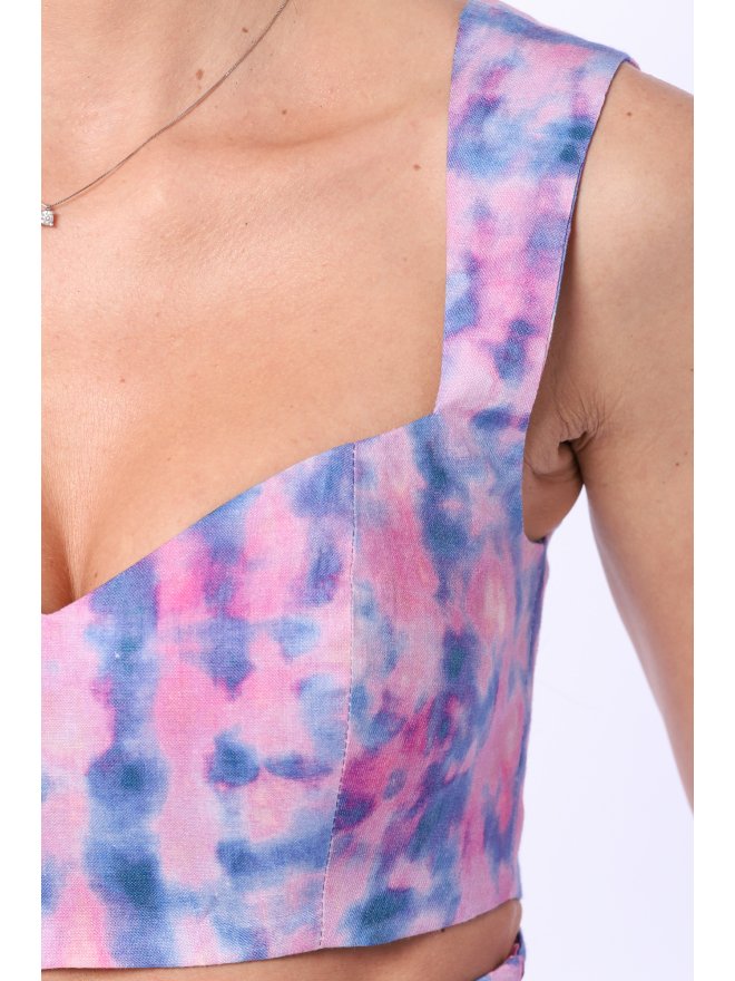 TGH LINO PRINCESS NECKLINE TIE-DYE PRINT CROP TOP