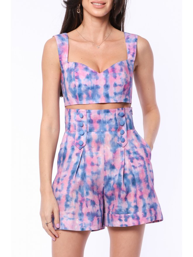 TGH LINO PRINCESS NECKLINE TIE-DYE PRINT CROP TOP