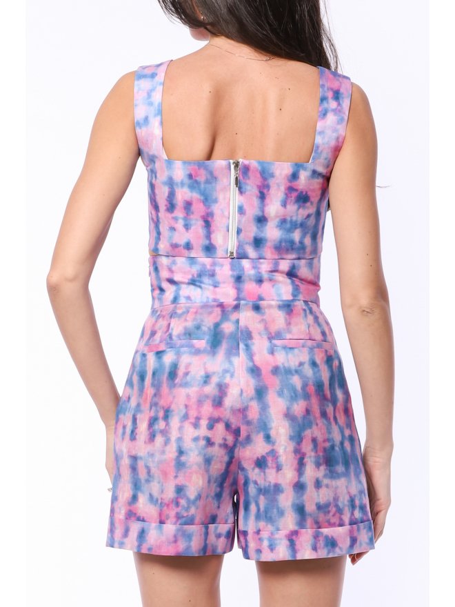 TGH LINO PRINCESS NECKLINE TIE-DYE PRINT CROP TOP