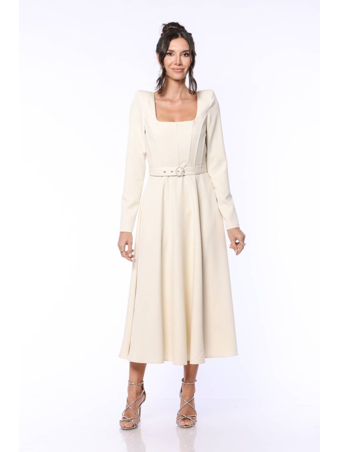 TGH ROCHIE MIDI A-LINE DRAPATA CU CORSET SI CATARAMA BIJUTERIE