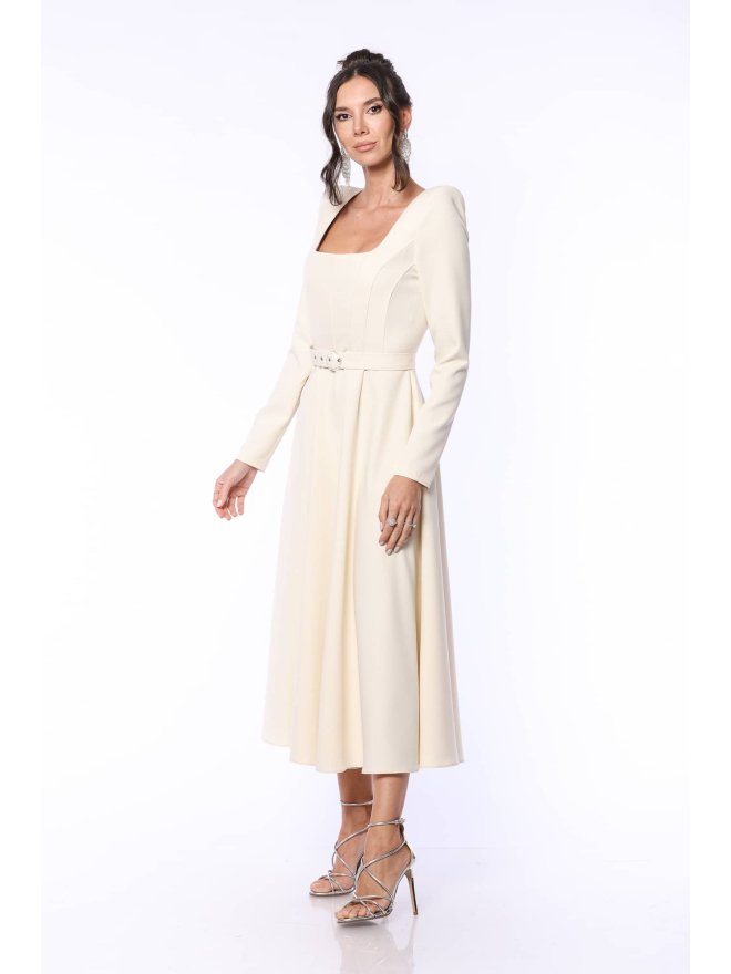 TGH ROCHIE MIDI A-LINE DRAPATA CU CORSET SI CATARAMA BIJUTERIE