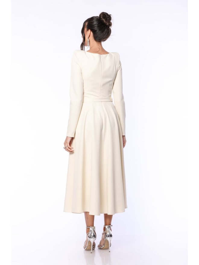 TGH ROCHIE MIDI A-LINE DRAPATA CU CORSET SI CATARAMA BIJUTERIE