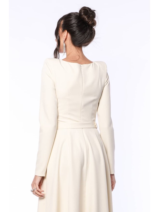 TGH ROCHIE MIDI A-LINE DRAPATA CU CORSET SI CATARAMA BIJUTERIE