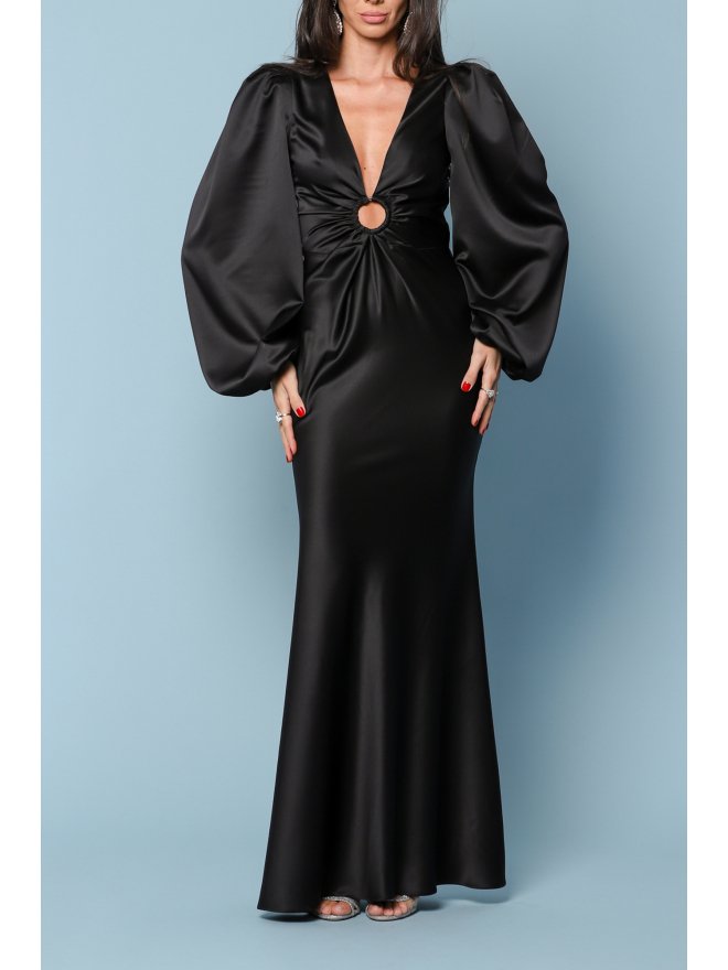 TGH ROCHIE MAXI DIN SATIN CU INEL SI MANECI BUFANTE