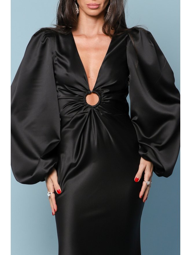 TGH ROCHIE MAXI DIN SATIN CU INEL SI MANECI BUFANTE