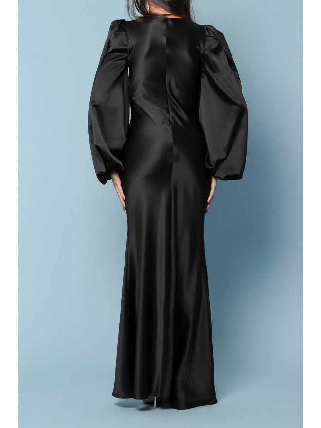 TGH ROCHIE MAXI DIN SATIN CU INEL SI MANECI BUFANTE