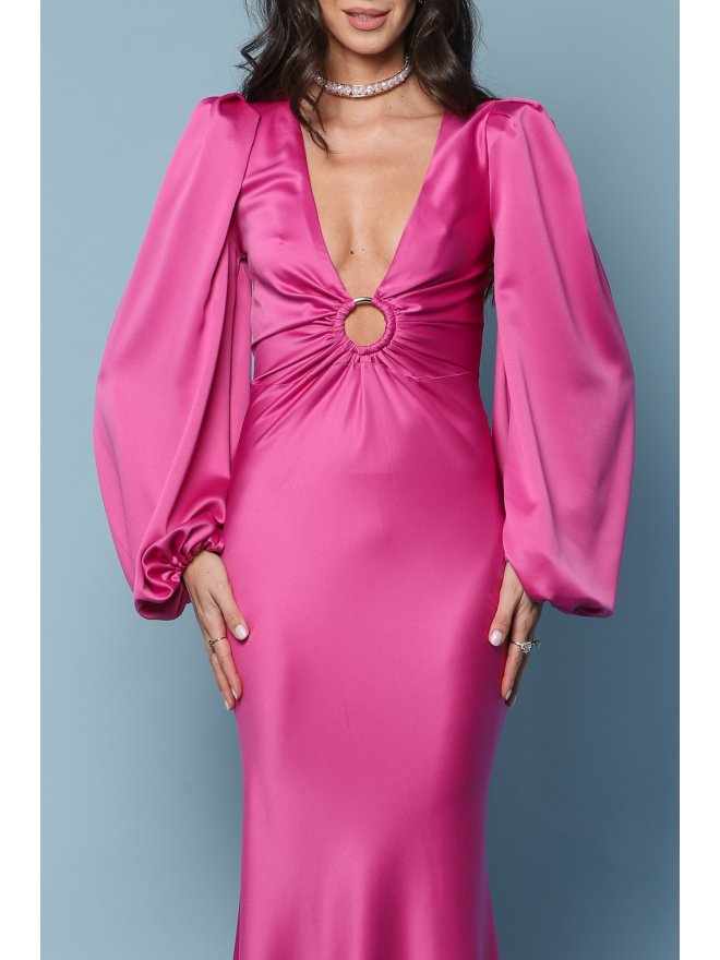 TGH ROCHIE MAXI DIN SATIN CU INEL SI MANECI BUFANTE