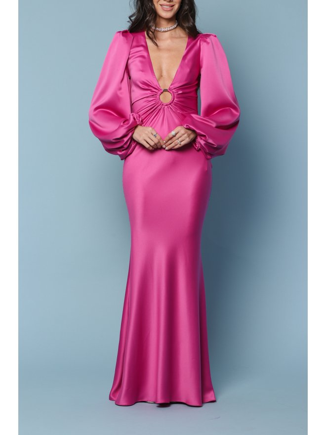 TGH ROCHIE MAXI DIN SATIN CU INEL SI MANECI BUFANTE