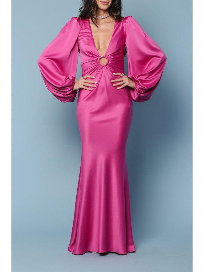 TGH ROCHIE MAXI DIN SATIN CU INEL SI MANECI BUFANTE