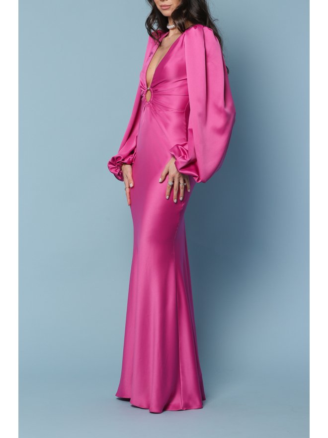 TGH ROCHIE MAXI DIN SATIN CU INEL SI MANECI BUFANTE