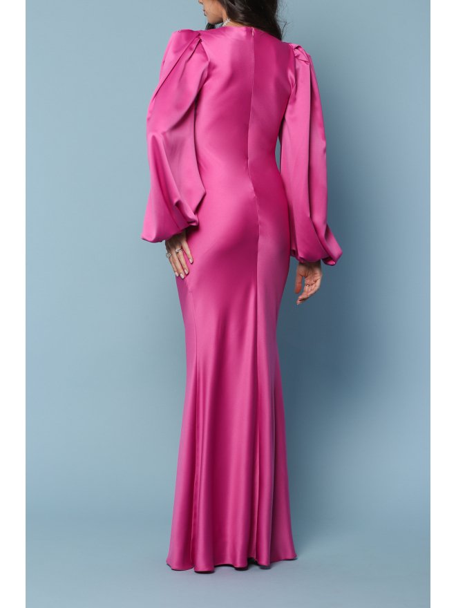 TGH ROCHIE MAXI DIN SATIN CU INEL SI MANECI BUFANTE