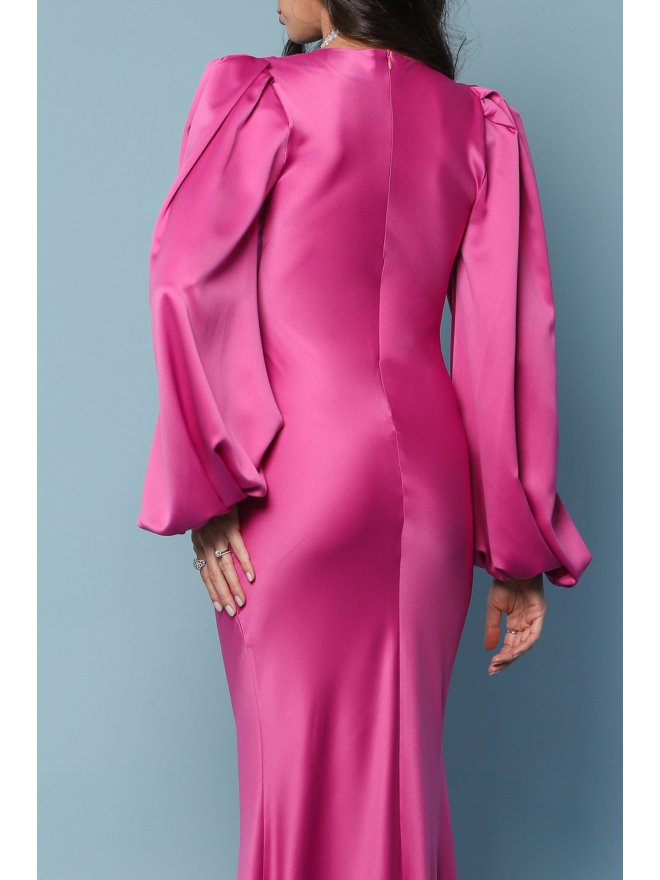 TGH ROCHIE MAXI DIN SATIN CU INEL SI MANECI BUFANTE