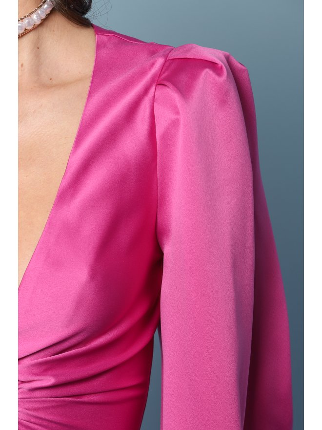 TGH ROCHIE MAXI DIN SATIN CU INEL SI MANECI BUFANTE