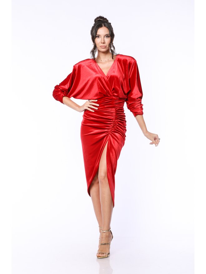 TGH SPECIAL EVENT VELVET ASYMMETRIC MIDI DRESS