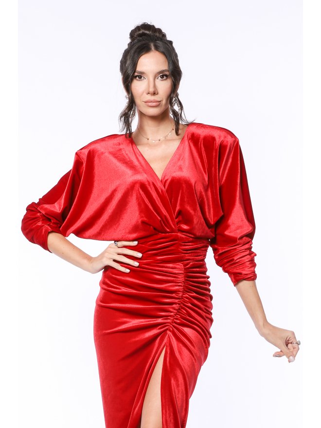 TGH SPECIAL EVENT VELVET ASYMMETRIC MIDI DRESS
