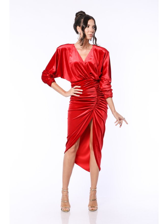 TGH SPECIAL EVENT VELVET ASYMMETRIC MIDI DRESS