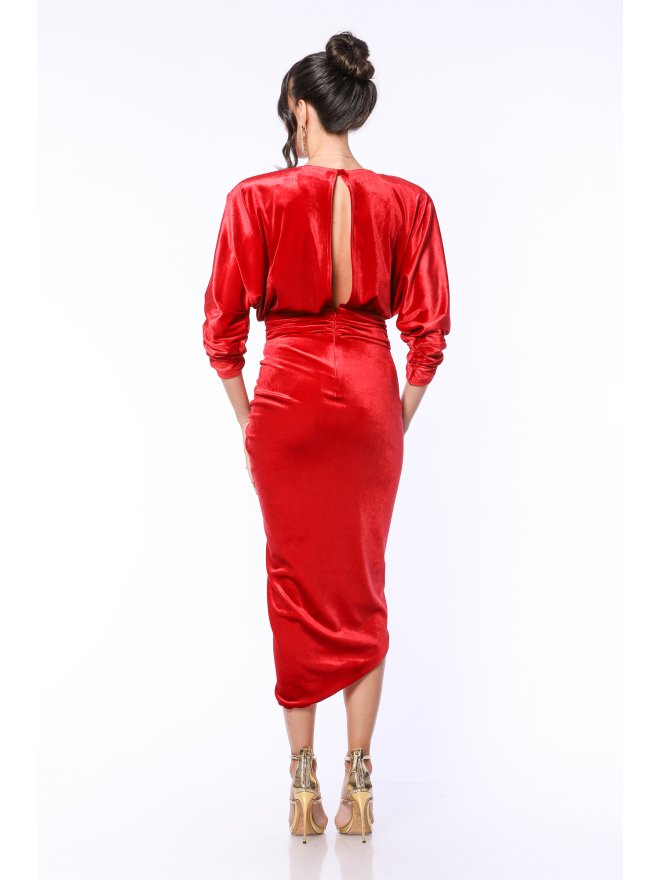 TGH SPECIAL EVENT VELVET ASYMMETRIC MIDI DRESS