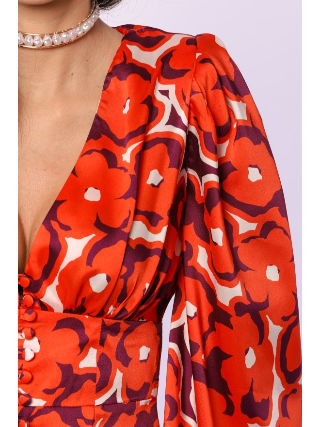 TGH ROCHIE MINI CU PRINT FLORAL SI NASTURI