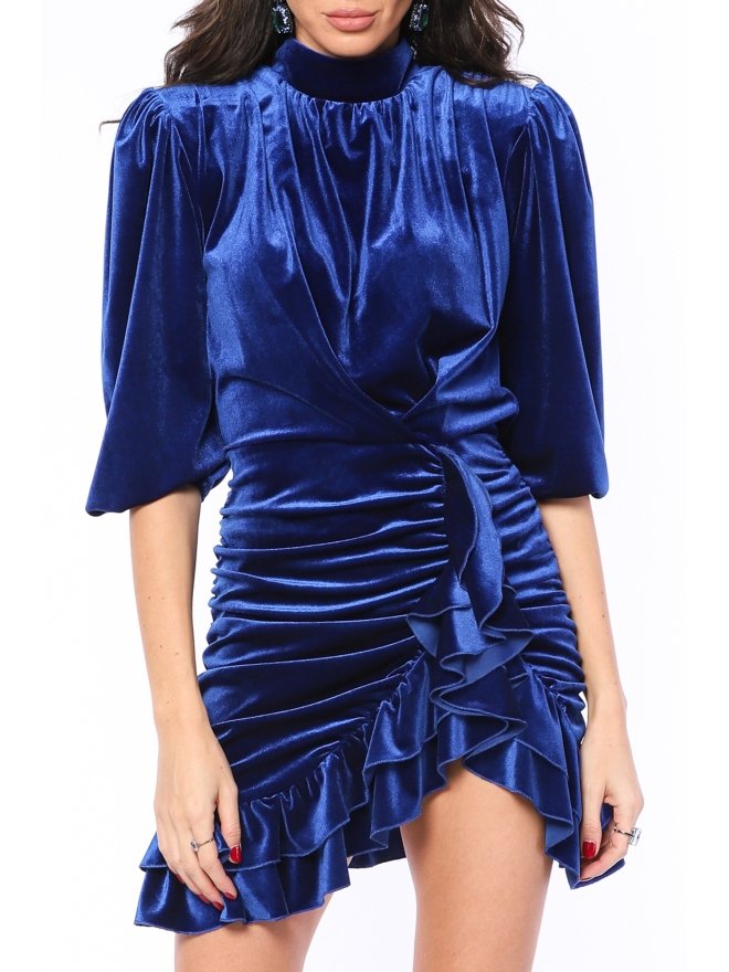 TGH ROCHIE MINI VELVET NIGHTS CU VOLANE ASIMETRICE