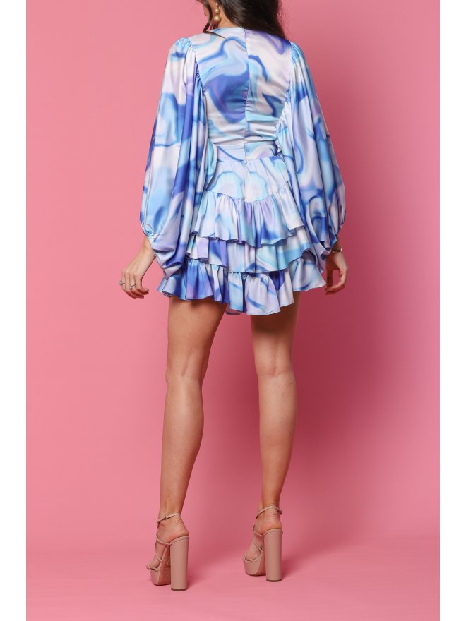 TGH ROCHIE MINI CU VOLANE ASIMETRICE SI PRINT SEA WAVES