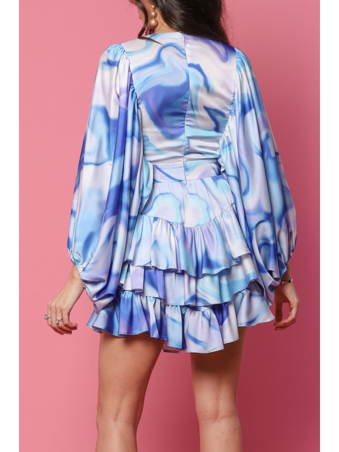 TGH ROCHIE MINI CU VOLANE ASIMETRICE SI PRINT SEA WAVES