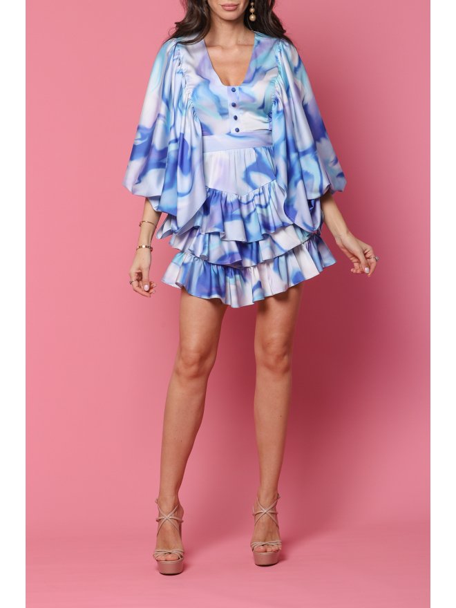 TGH ROCHIE MINI CU VOLANE ASIMETRICE SI PRINT SEA WAVES