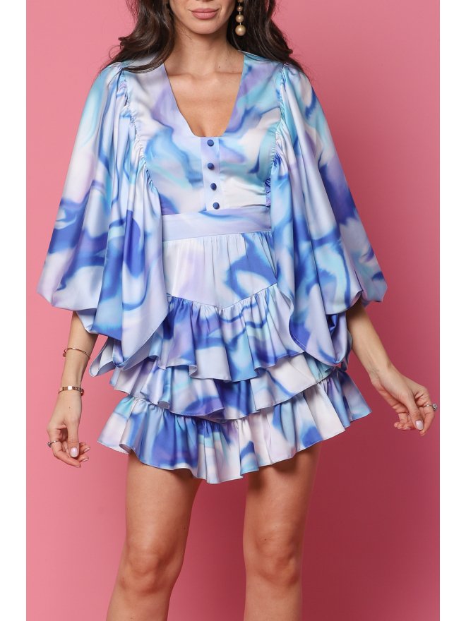 TGH ROCHIE MINI CU VOLANE ASIMETRICE SI PRINT SEA WAVES