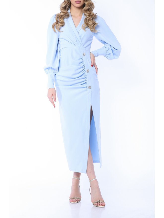 MARMURI JEWELLERY BUTTONS DEEP SLIT MIDI DRESS