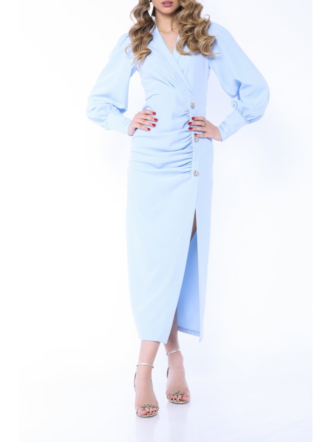 MARMURI JEWELLERY BUTTONS DEEP SLIT MIDI DRESS